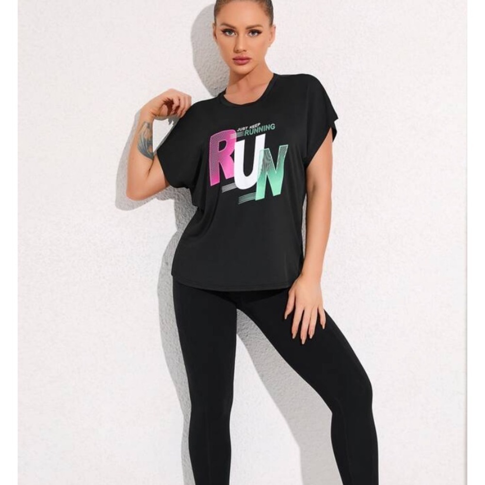 Graphic Tee with Bold RUN Design - Picture 1 of 10
